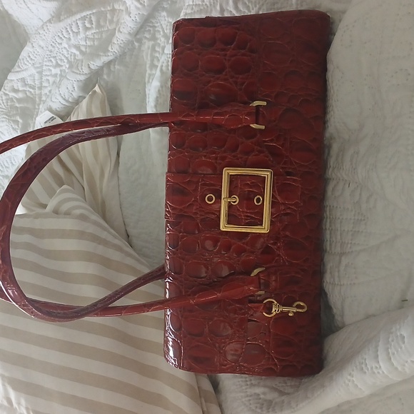Brahmin Red Croc-Embossed Shoulder Bag with Gold Accents - Picture 2 of 5